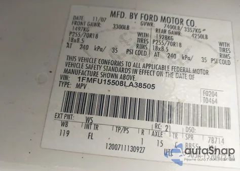 2008 Ford Expedition Xlt from USA, damaged, VIN 1FMFU15508LA38505